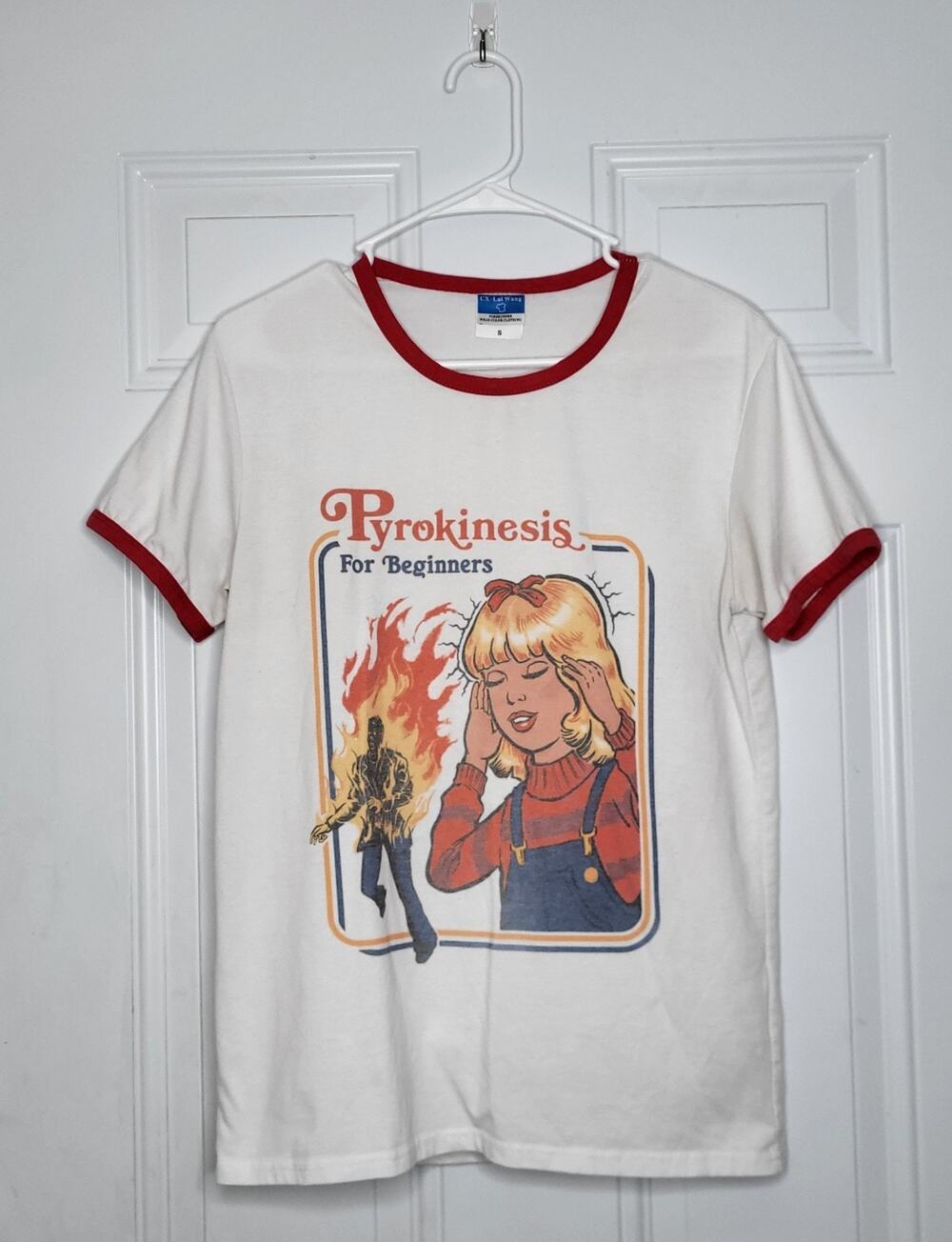 Pyrokinesis For Beginners Tshirt - White & Red Ringer Tee - Adult Small